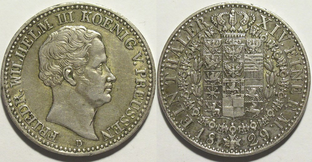 monnaies europe medievale saint empire romain germanique friedrich wilhelm iii 1 thaler 1829 kingdom of prussia