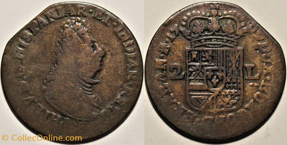 Felipe V - 2 Liards - 1709 Namur, Spanish Netherlands monnaies europe medievale pays bas espagnols felipe v 2 liards 1709 namur spanish netherlands