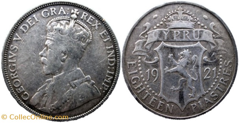 George V - Eighteen Piastres 1921 - Cyprus monnaies monde chypre george v eighteen piastres 1921 cyprus
