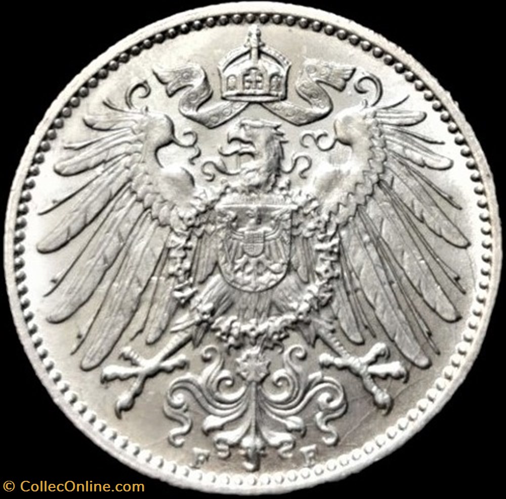Wilhelm II - 1 Mark 1915 Stuttgart, German Empire - Die Clash monnaies monde allemagne wilhelm ii 1 mark 1915 stuttgart german empire die clash