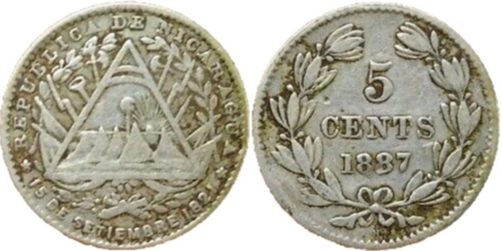 Nicaragua - 5 Centavos 1887 Heaton monnaies monde nicaragua 5 centavos 1887 heaton