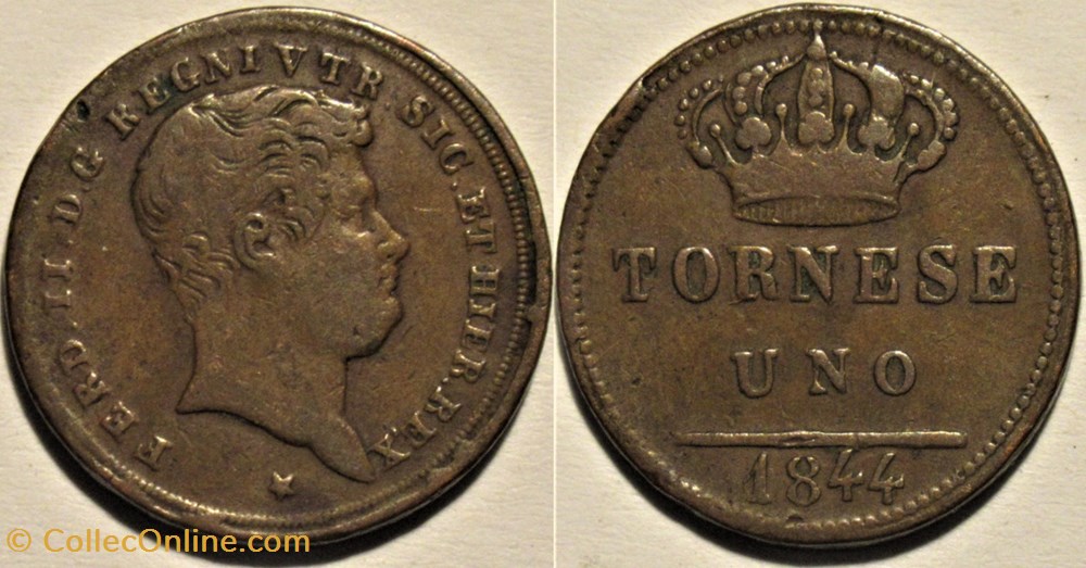 1844 Royaume de Naples, 1 Tornese - Ferdinando II monnaies europe medievale 1844 royaume de naples 1 tornese ferdinando ii