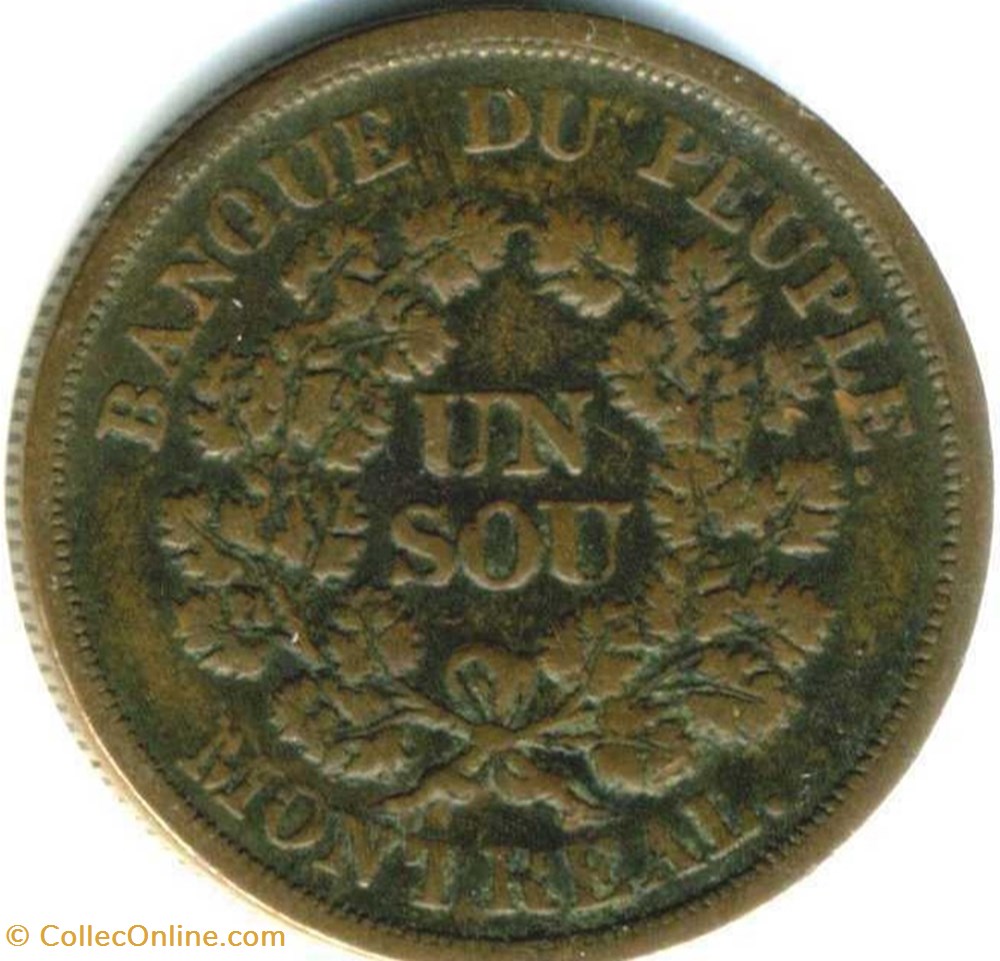 Montreal 1838 Un Sou Bouquet - Banque du Peuple, Rebellion (ex.3) monnaie monde canadum montreal 1838 un sou bouquet banque du peuple rebellion ex 3