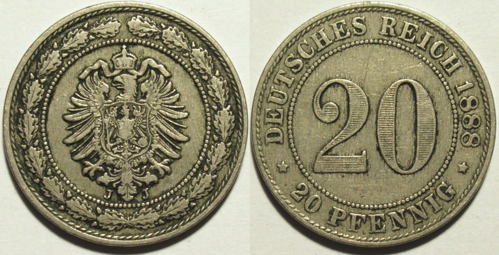 monnaies monde allemagne wilhelm i 20 pfennige 1888 hamburg german empire