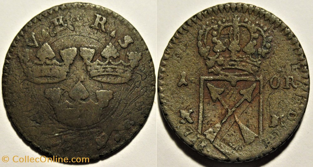Sweden, Ulrika Eleonora - 1 Öre Kopparmynt 1719 - Recoined on 1718 monnaies europe medievale royaume suede sweden ulrika eleonora 1 ore kopparmynt 1719 recoined on 1718