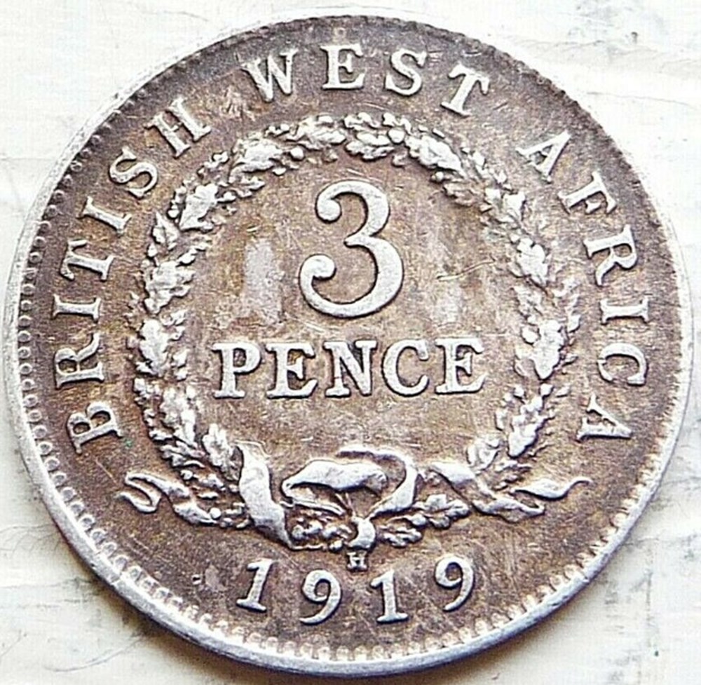 George V - 3 Pence 1919 H - British West Africa monnaies monde afrique occidentale britannique george v 3 pence 1919 h british west africa