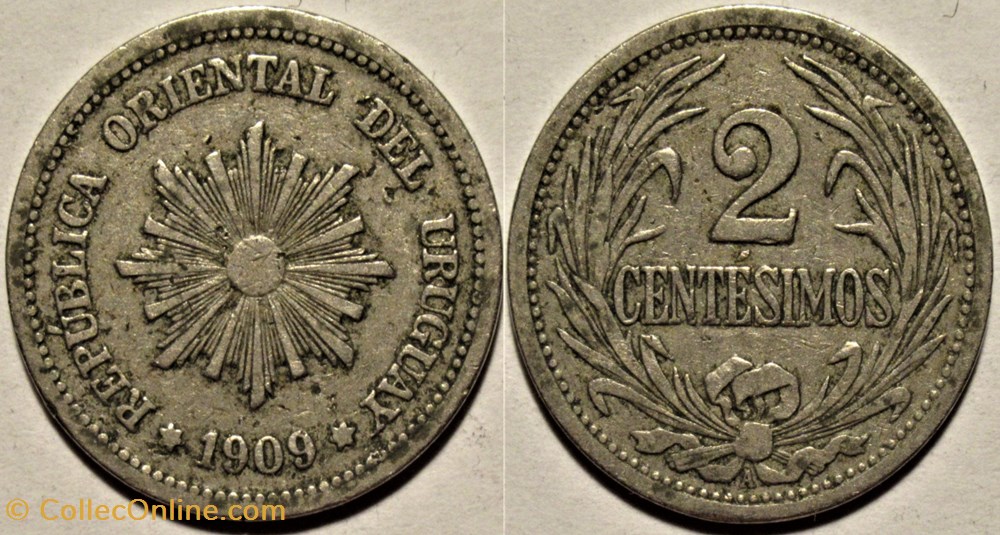 Uruguay - 2 Centésimos 1909 A monnaies monde uruguay 2 centesimos 1909 a