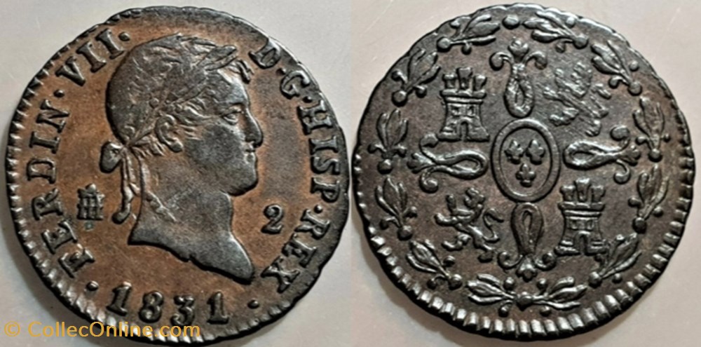 1831 Segovia 2 Maravedis - Fernando VII de España monnaies monde espagne 1831 segovia 2 maravedis fernando vii de espana