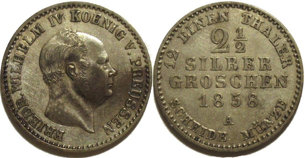 Friedrich Wilhelm IV - 2½ Silbergroschen 1858 Berlin, Kingdom of Prussia monnaies europe medievale saint empire romain germanique friedrich wilhelm iv 2 silbergroschen 1858 berlin kingdom of prussia