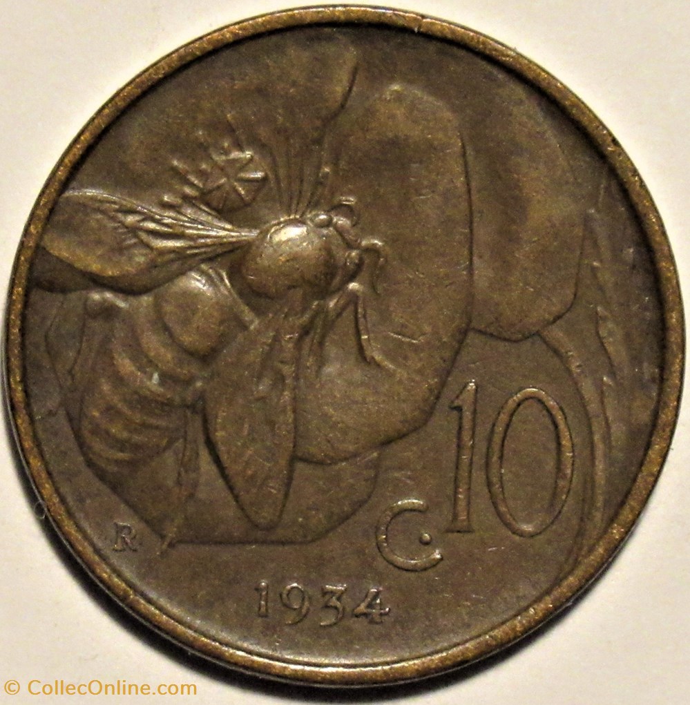 1934 Regno d'Italia, 10 Centesimi, Roma - Vittorio Emanuele III monnaies monde italie 1934 regno italia 10 centesimi roma vittorio emanuele iii