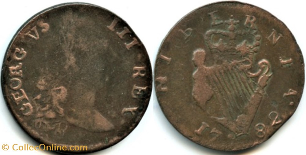 1782 Half Penny No Regal, Hibernia - George III of Great Britain (ex.3) monnaies monde irlande 1782 half penny no regal hibernia george iii of great britain ex 3