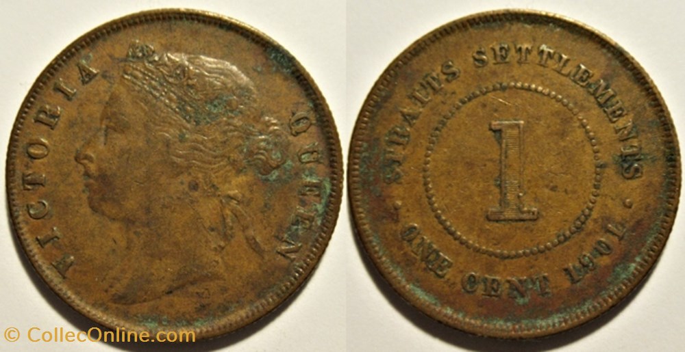 Victoria - One Cent 1901 - Straits Settlements, Malaysia (ex.2) monnaies monde malaisie victoria one cent 1901 straits settlements malaysia ex 2