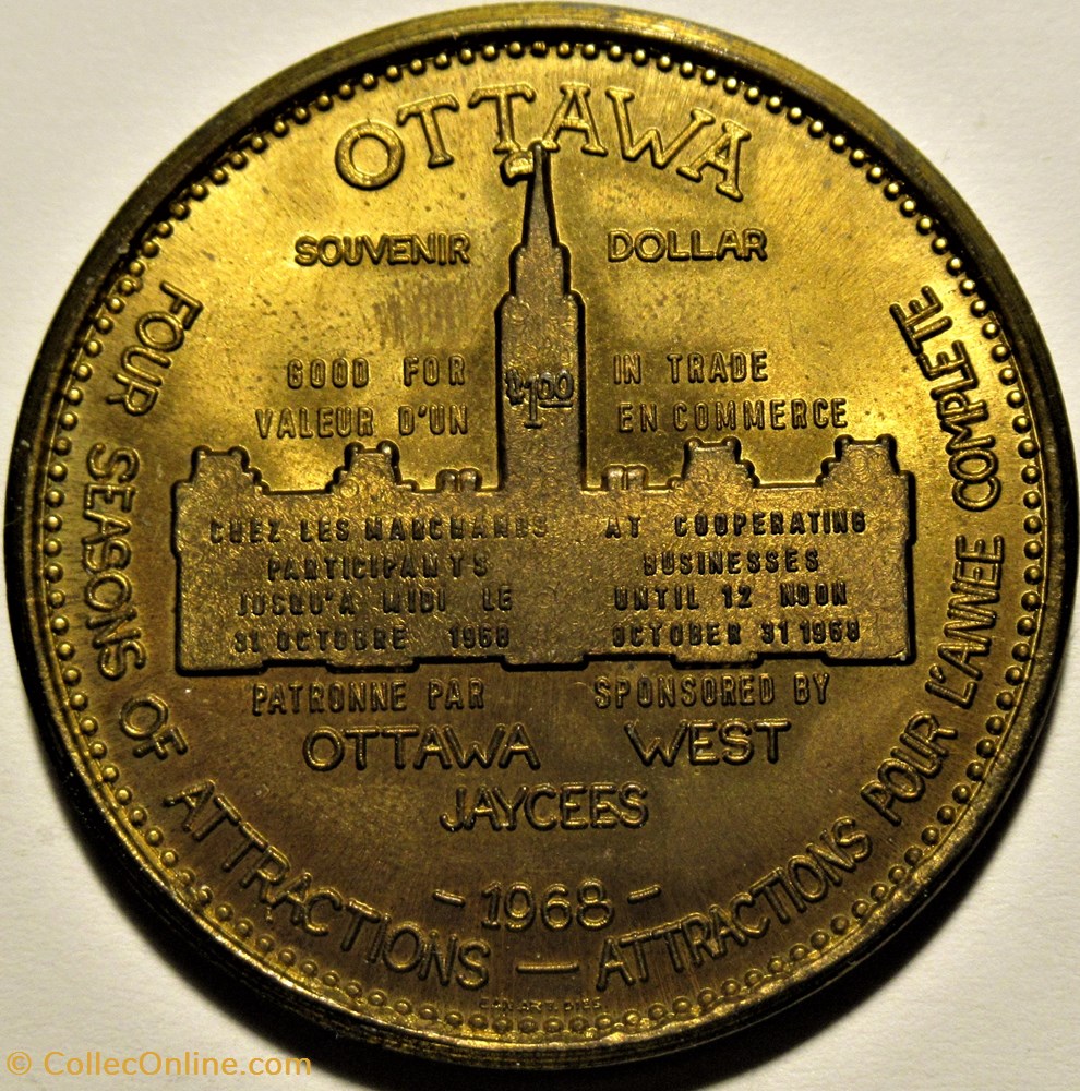 Souvenir Dollar Ottawa, Trade Token 1968 3 monnaies jetons mereaux souvenir dollar ottawa trade token 1968