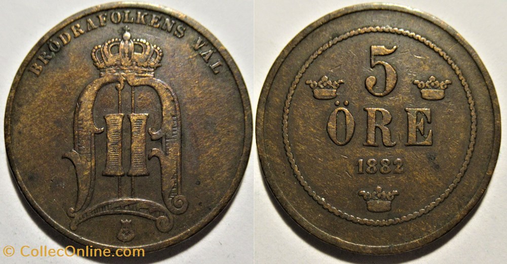 Sweden - Oskar II - 5 Öre 1882/1 - Overdate monnaies monde suede sweden oskar ii 5 ore 1882 1 overdate