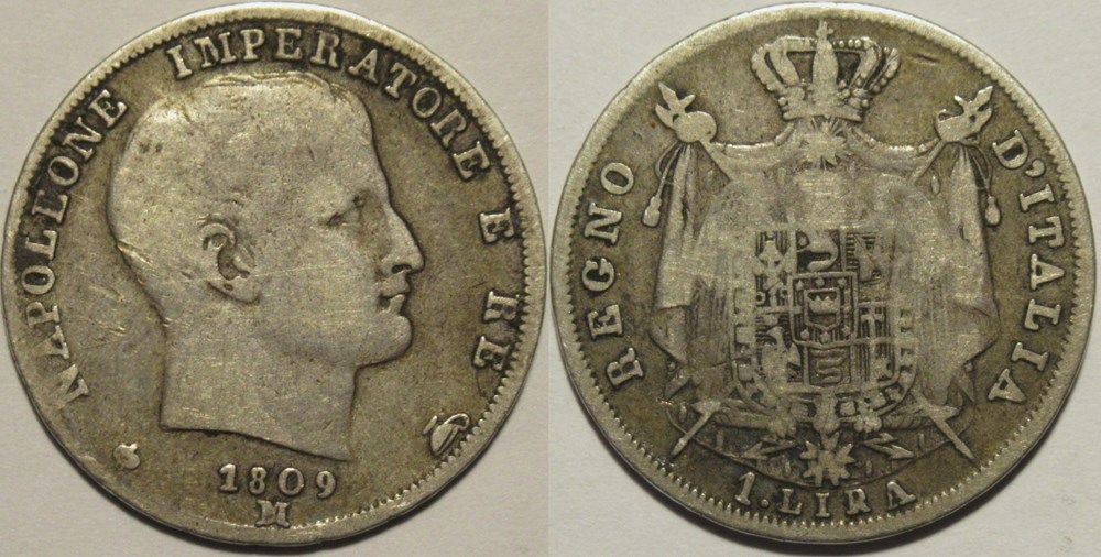 1809 Milano, Regno d'Italia, 1 Lira - Napoleone I monnaies monde italie 1809 milano regno italia 1 lira napoleone i
