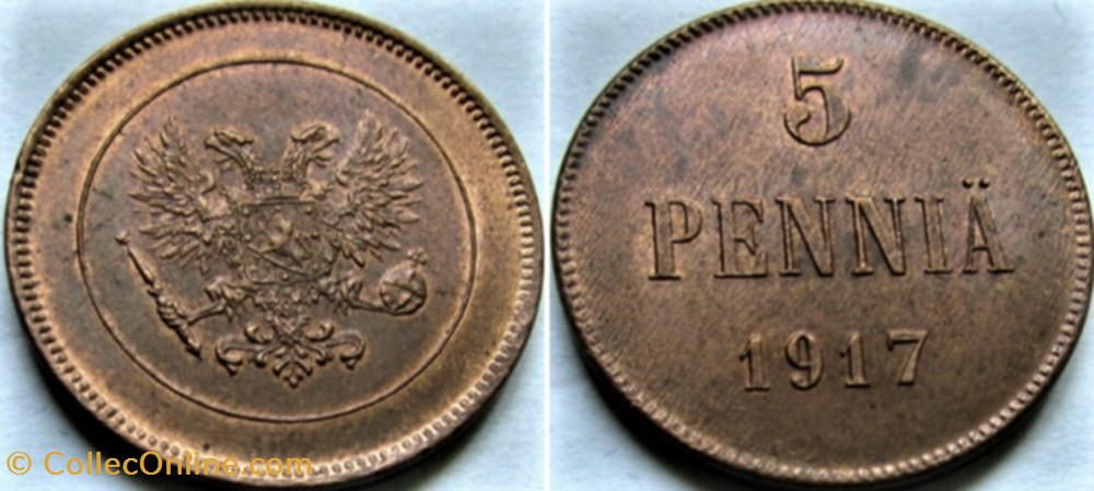 monnaies monde finlande nicholas ii of russia 5 pennia 1917 grand duchy of finland