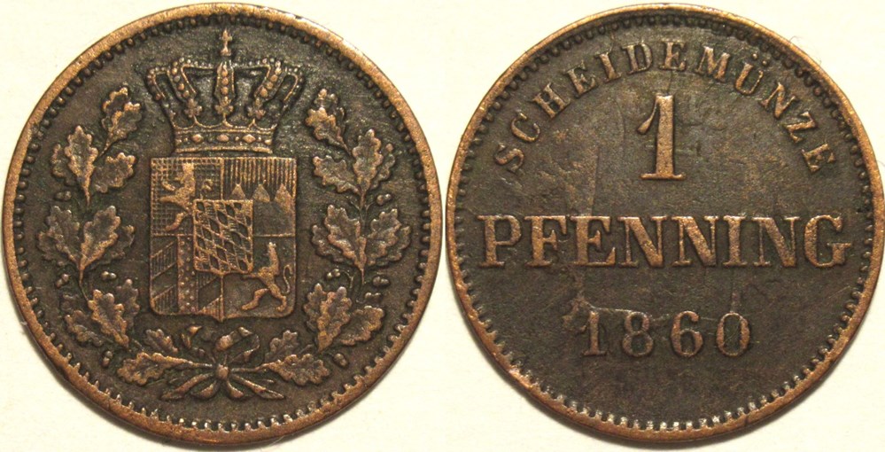 Maximilian II - 1 Pfenning 1860 - Kingdom of Bavaria monnaies europe medievale saint empire romain germanique maximilian ii 1 pfenning 1860 kingdom of bavaria
