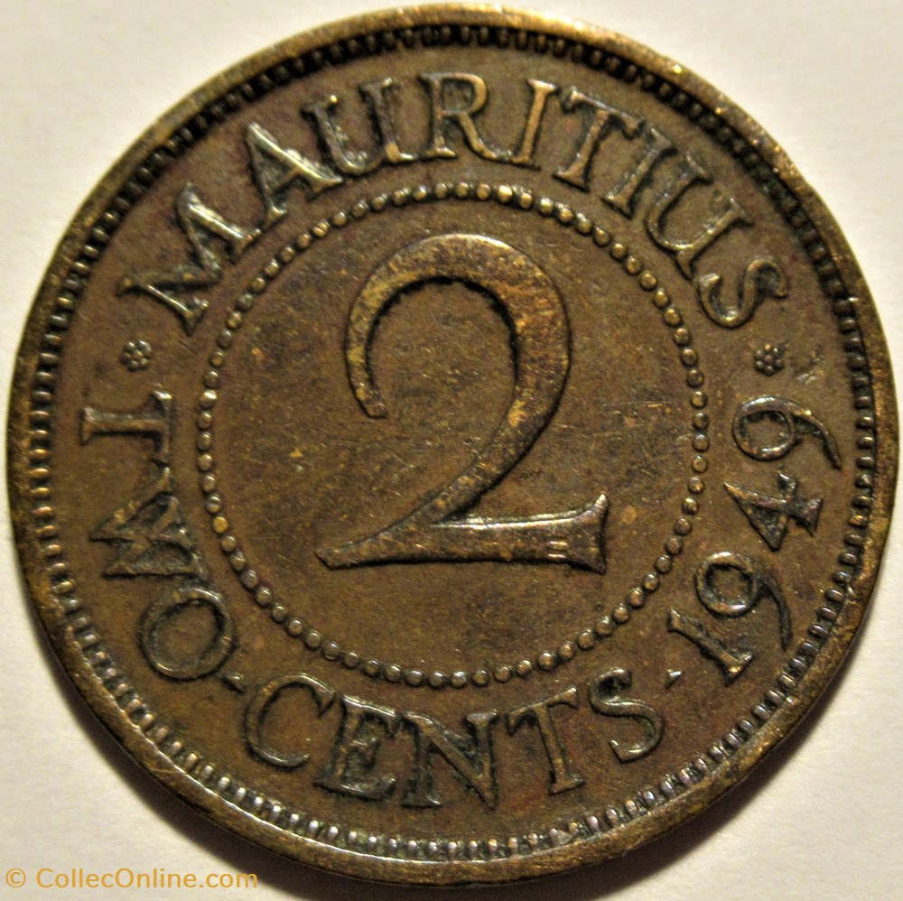 George VI - 2 Cents 1949 - Mauritius monnaies monde maurice george vi 2 cents 1949 mauritius
