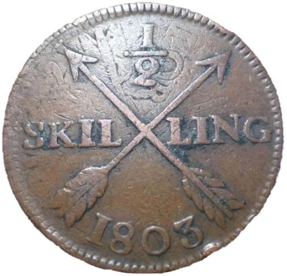 Sweden - Gustav IV Adolf - 1/2 Skilling 1803 monnaies monde suede sweden gustav iv adolf 1 2 skilling 1803