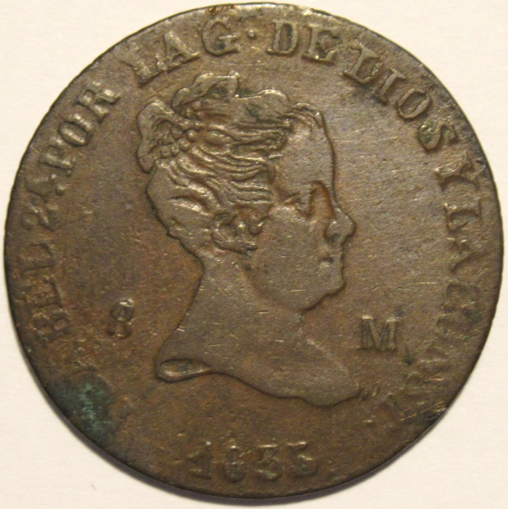 1835 Jubia, 8 Maravedis - Isabel II España monnaies monde espagne 1835 jubia 8 maravedis isabel ii espana