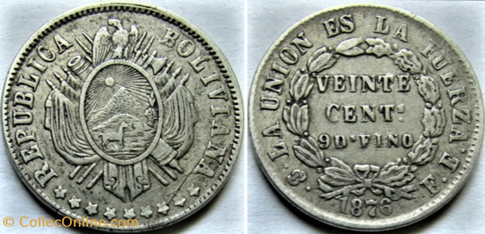 1876 Potosí - 20 Centavos monnaies monde bolivie 1876 potosi 20 centavos