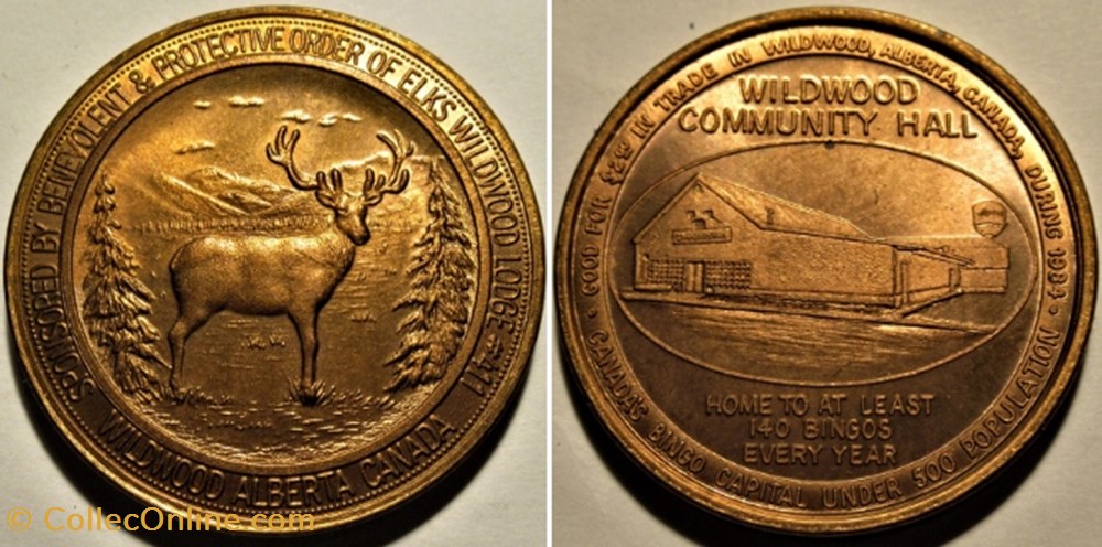 Wildwood Community Hall, Alberta - Two Dollars Token 1984 monnaies paranumismatique jetons poids wildwood community hall alberta two dollars token 1984