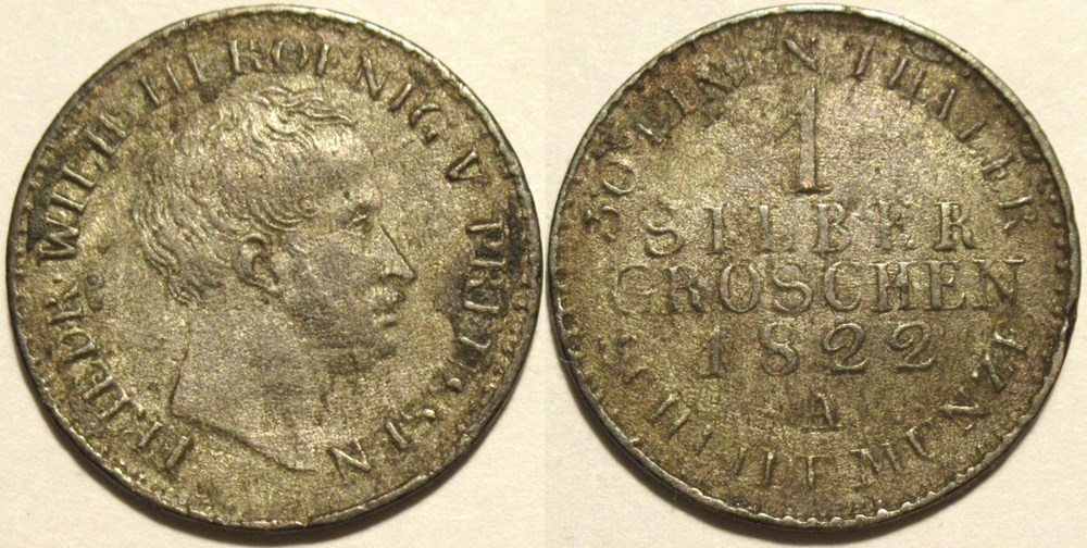 monnaies europe medievale saint empire romain germanique friedrich wilhelm iii 1 groschen 1822 berlin kingdom of prussia