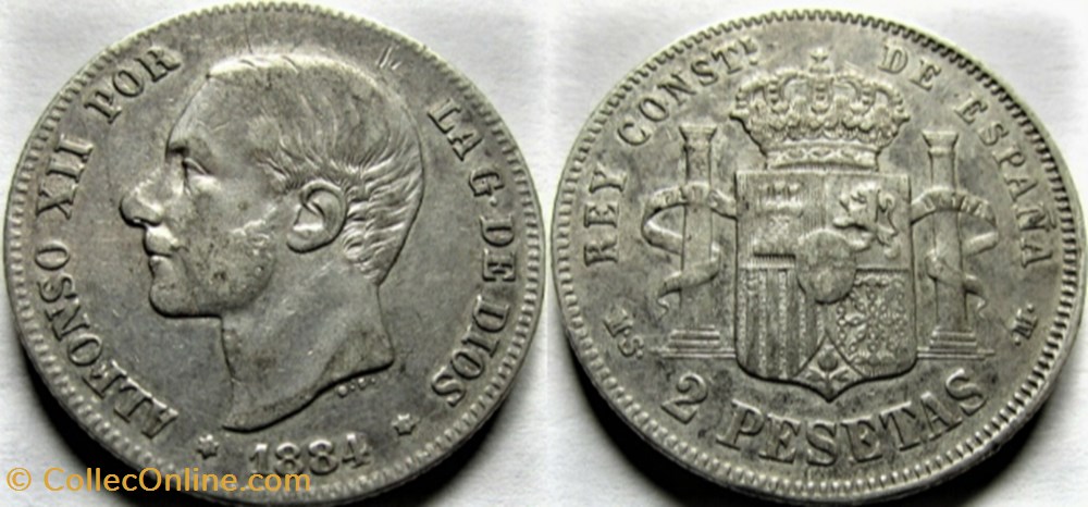 1884 - 2 Pesetas - Alfonso XII de España monnaies monde espagne 1884 2 pesetas alfonso xii de espana