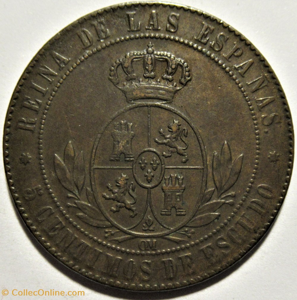 1868 Sevilla - 5 Centimos - Isabel II de España 3 monnaies monde espagne 1868 sevilla 5 centimos isabel ii de espana