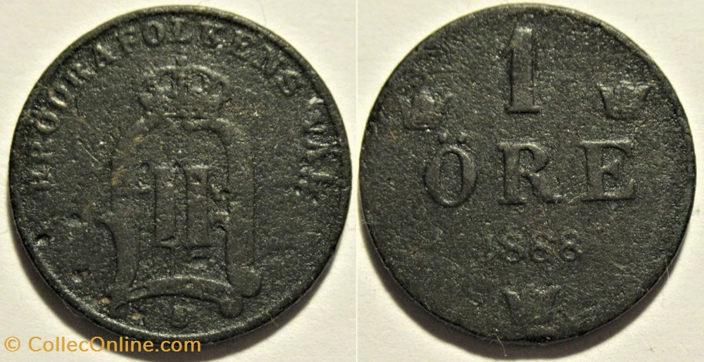 Sweden - Oskar II - 1 Öre 1888 monnaies monde suede sweden oskar ii 1 ore 1888