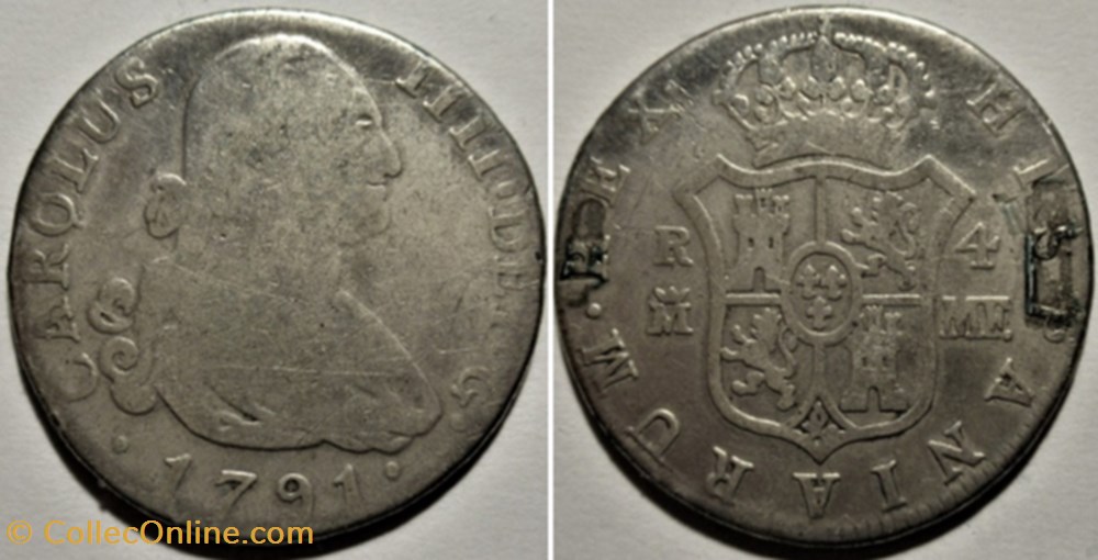 1791 - 4 Reales Madrid - Carlos IV de España monnaies monde espagne 1791 4 reales madrid carlos iv de espana