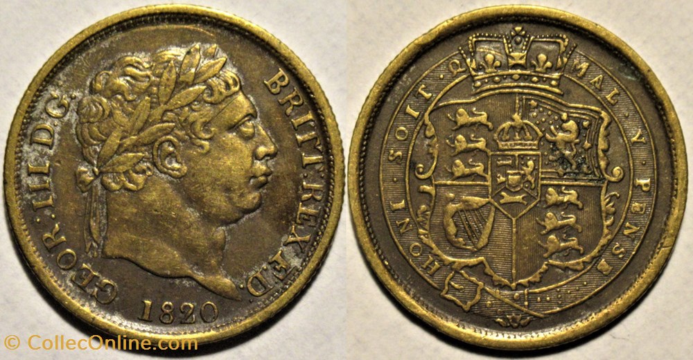 George III - 1 Shilling 1820 - Contemporary Counterfeit monnaies monde royaume uni george iii 1 shilling 1820 contemporary counterfeit