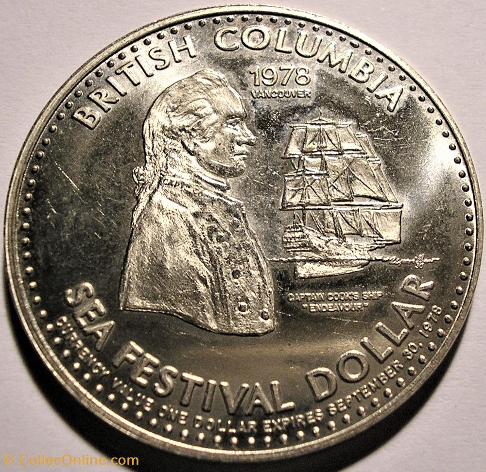 Vancouver, British Columbia - One Dollar Token 1978 - Bicentennial of Captain Cook 2 monnaie jeton mereaux vancouver british columbia one dollar token 1978 bicentennial of captain cook