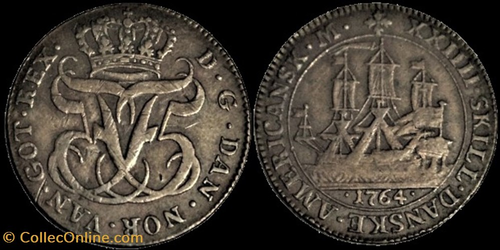 Frederik V of Denmark - 24 Skilling 1763, Danish West Indies monnaies europe medievale royaume du danemark frederik v of denmark 24 skilling 1763 danish west indies