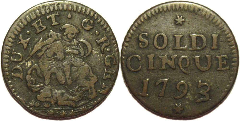monnaies europe medievale republique de genes 1793 repubblica di genova 5 soldi