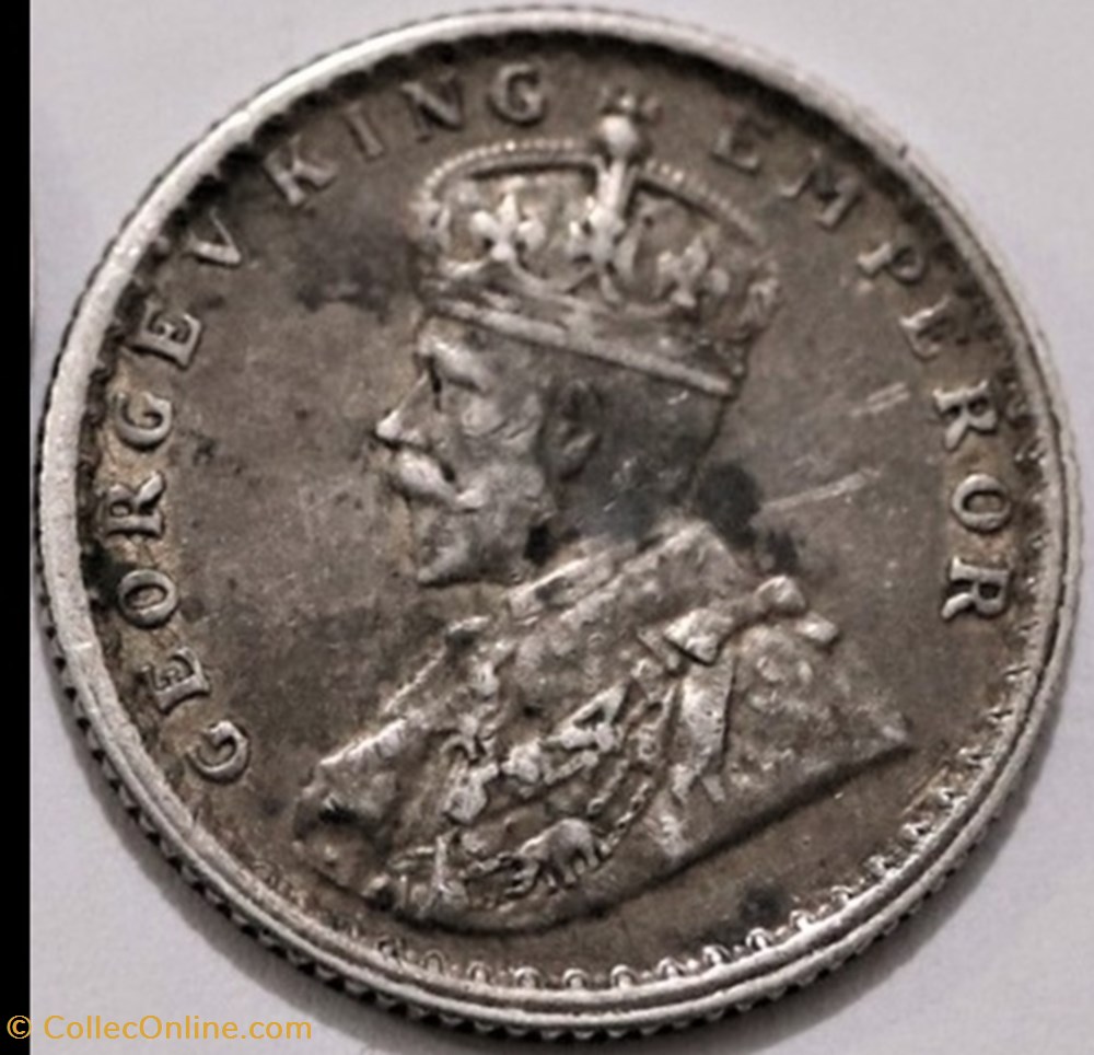 George V - 1/4 Rupee 1919 Calcutta - British India (ex.2) monnaie monde inde george v 1 4 rupee 1919 calcutta british india ex 2