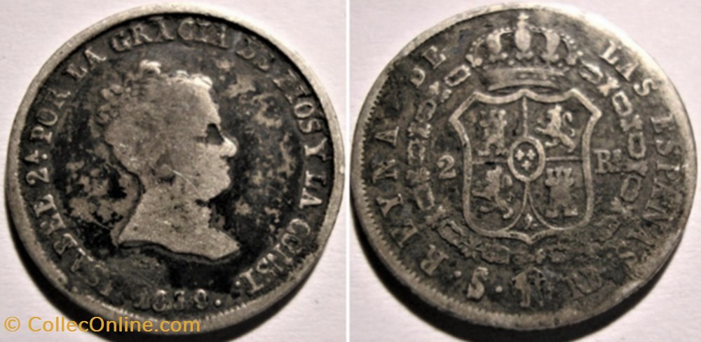 1850 Sevilla - 2 Reales - Isabel II de España monnaies monde espagne 1850 sevilla 2 reales isabel ii de espana