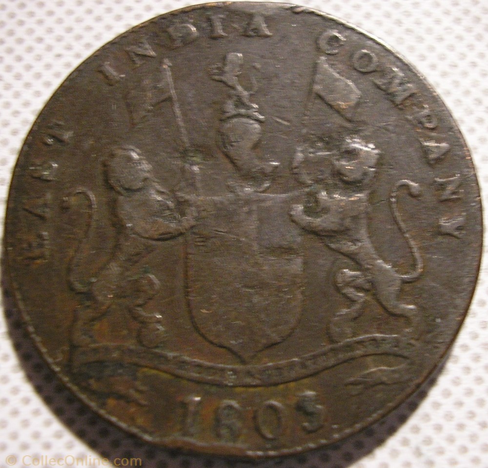 King George III - 20 Cash 1803 Madras Presidency (ex.2) monnaie monde inde king george iii 20 cash 1803 madras presidency ex 2