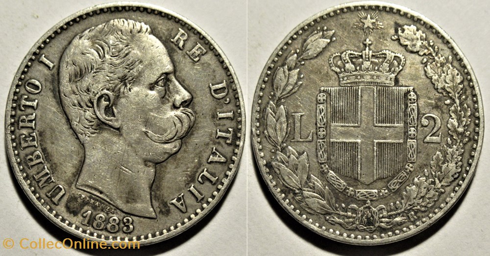 1883 Regno d'Italia, 2 Lire, Roma - Umberto I monnaies monde italie 1883 regno italia 2 lire roma umberto i