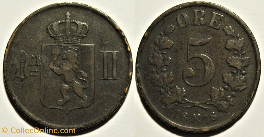 Norway - Oskar II - 5 Øre 1878 monnaies monde norvege norway oskar ii 5 re 1878