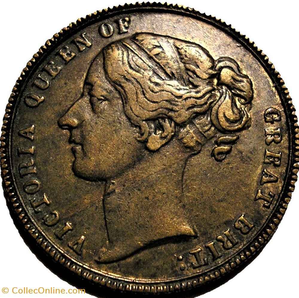 Queen Victoria - 1840' Farthing-Token, William Shaw, Stationer & Printer to Manchester, GB monnaie jeton mereaux queen victoria 184 farthing token william shaw stationer printer to manchester gb