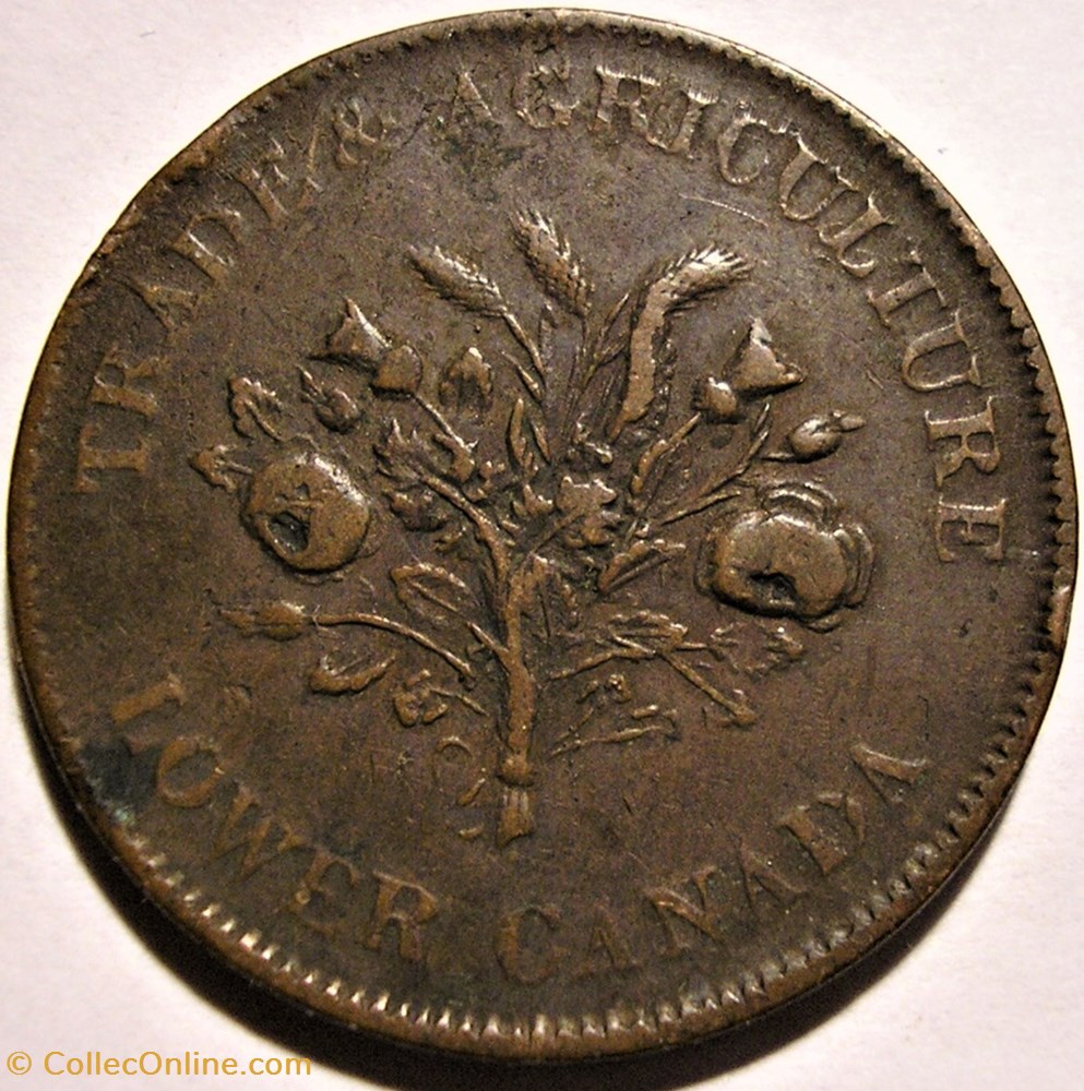 monnaie monde canadum montreal un sous bouquet bank token 1835 trade agriculture