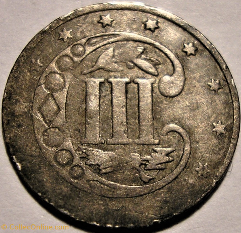 1859 - Silver Three Cents 4 monnaie monde etat uni 1859 silver three cents
