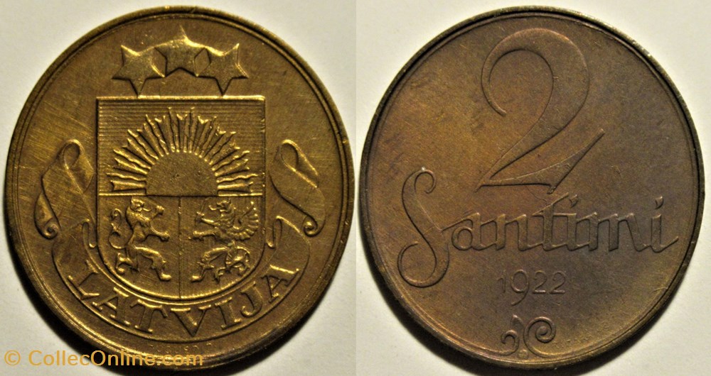 Latvia, Republic of - 2 Santimi 1922 monnaies monde lettonie latvia republic of 2 santimi 1922