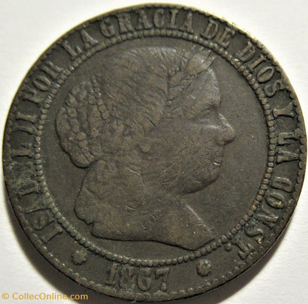 1867 Barcelona - 2, 1/2 Centimos - Isabel II España 2 monnaies monde espagne 1867 barcelona 2 1 2 centimos isabel ii espana