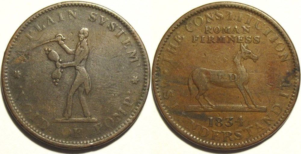 1834 Hard Times Token - Andrew Jackson monnaies paranumismatique jetons poids 1834 hard times token andrew jackson