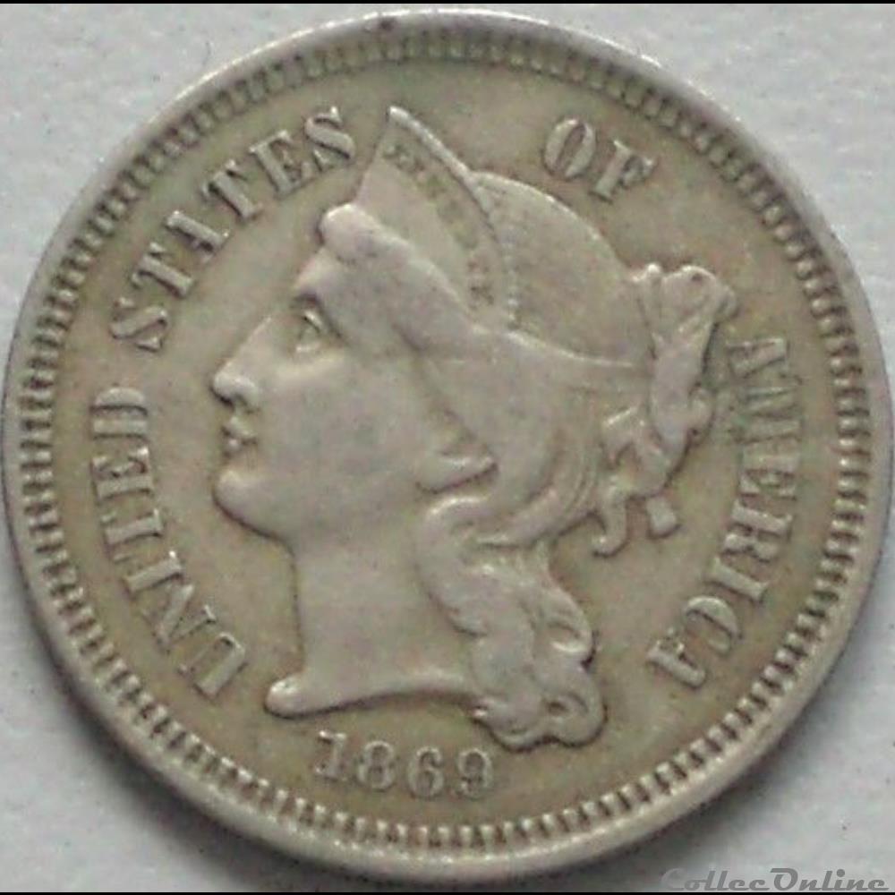 1869 - 3 Cents monnaie monde etat uni 1869 3 cents