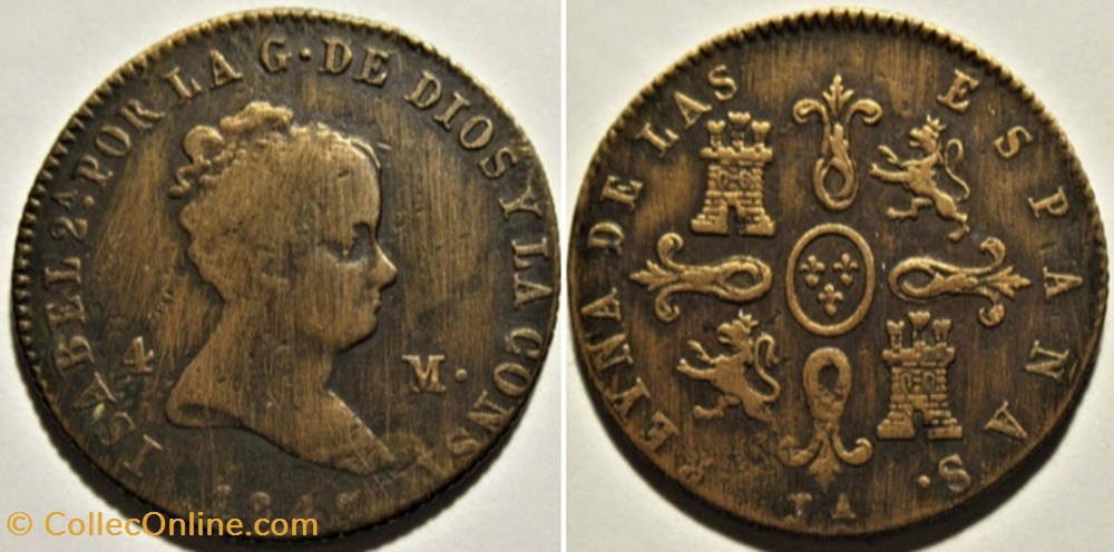 1843 Jubia, 4 Maravedis - Isabel II España monnaies monde espagne 1843 jubia 4 maravedis isabel ii espana