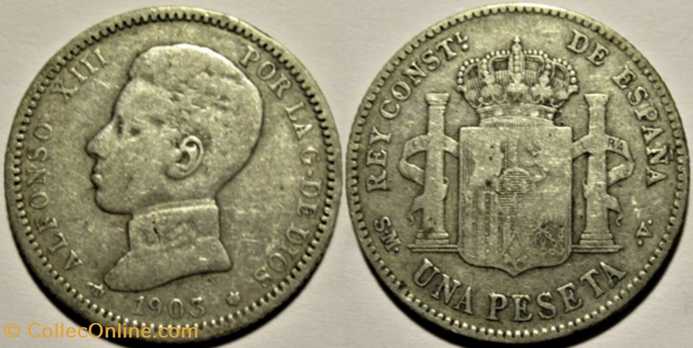 1903 - Peseta - Alfonso XIII de España (ex.2) monnaies monde espagne 1903 peseta alfonso xiii de espana ex 2