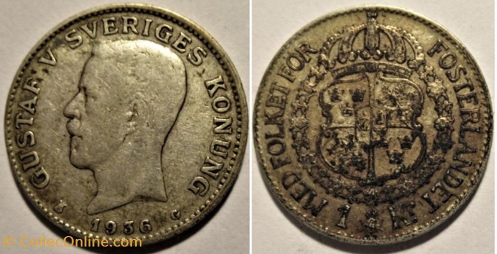 monnaies monde suede gustaf v of sweden 1 krona 1936